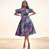 Afrikanisches Ankara-Print Midikleid für Damen | Kurzärmliges Kleid mit hoher Taille