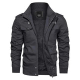 Men's Winter Fleece Bomber Jacket– Multi-Pocket Motorcycle Jacket with Stand Collar
