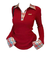 Damen Preppy Karo Stricktop – Falsches zweiteiliges Poloshirt