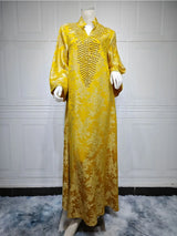 Beaded Muslim Abaya for Women | Elegant Stand Collar Jalabiya and Morocco Party Dress