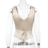 Women’s Y2K Sexy Satin Corset Crop Top – Summer Fashion Elegant V-Neck Tank Top