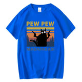 Cotton Short Sleeve Pew Pew Madafakas Funny Cat T-Shirt – Men's Novelty Graphic Tee