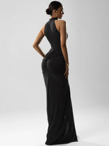 Figurbetontes rückenfreies Maxi-Kleid mit Raffung – Ärmelloses Abendkleid für Damen mit hoher Taille