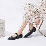 Women’s Genuine Leather Mary Jane Shoes – Square Toe Ballet Flats