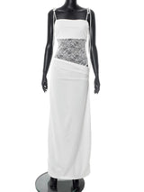 Damen Frühling Spitze Langes Kleid – Sexy Durchsichtiges Spaghettiträger-Kleid