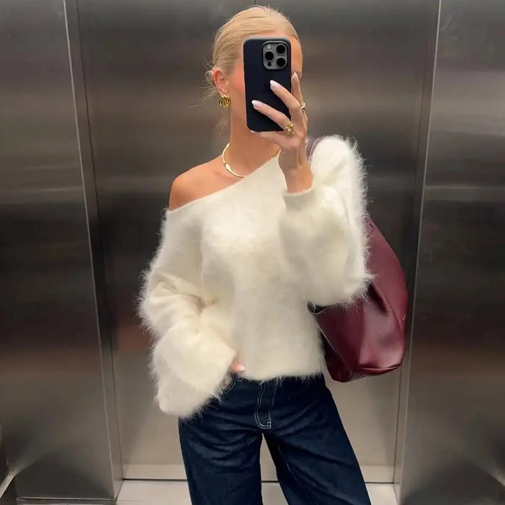Vintage Plush Loose Sweater – Solid Color High Street Pullover