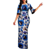 Half Sleeve Women African Dashiki Print Bodycon Maxi Dress