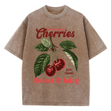 Fresh Picked Cherries Washed Cotton T-Shirt - Women's Vintage Fruit Graphic Tee