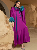 Atemberaubende violette 2-teilige Abaya mit fließendem Cardigan und passendem inneren Maxi