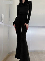Sexy Backless Wide Leg Jumpsuit – Solid Long Sleeve O-Neck Bodycon Playsuit