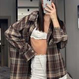 Women’s Vintage Plaid Shirt – Y2K Autumn Loose Long Sleeve Top
