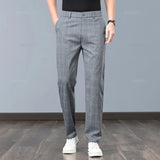 Klassische Herren-Arbeitshose mit Karomuster – Slim Fit Stretch-Businesshose