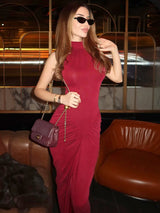 Figurbetontes rückenfreies Maxi-Kleid mit Raffung – Ärmelloses Abendkleid für Damen mit hoher Taille