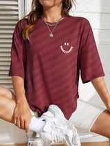 Damen Oversized Baumwoll Streetwear Top mit auffälligem Smile-Motiv