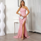 Elegantes, pinkes Pailletten-One-Shoulder Meerjungfrauenkleid für formelle Anlässe wie Abschlussball & Abendgarderobe
