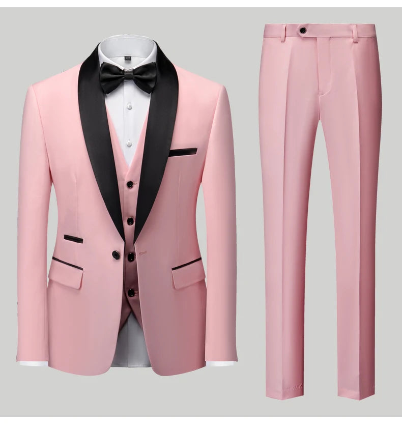 Men's 3-Piece Formal Suit Set – Slim Fit Solid Color Business Office Suit