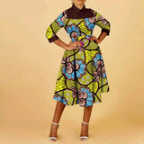 Afrikanisches elegantes Ankara-Druck-Kleid mit halben Ärmeln, Dashiki, lässiges A-Linien-Midikleid für Damen
