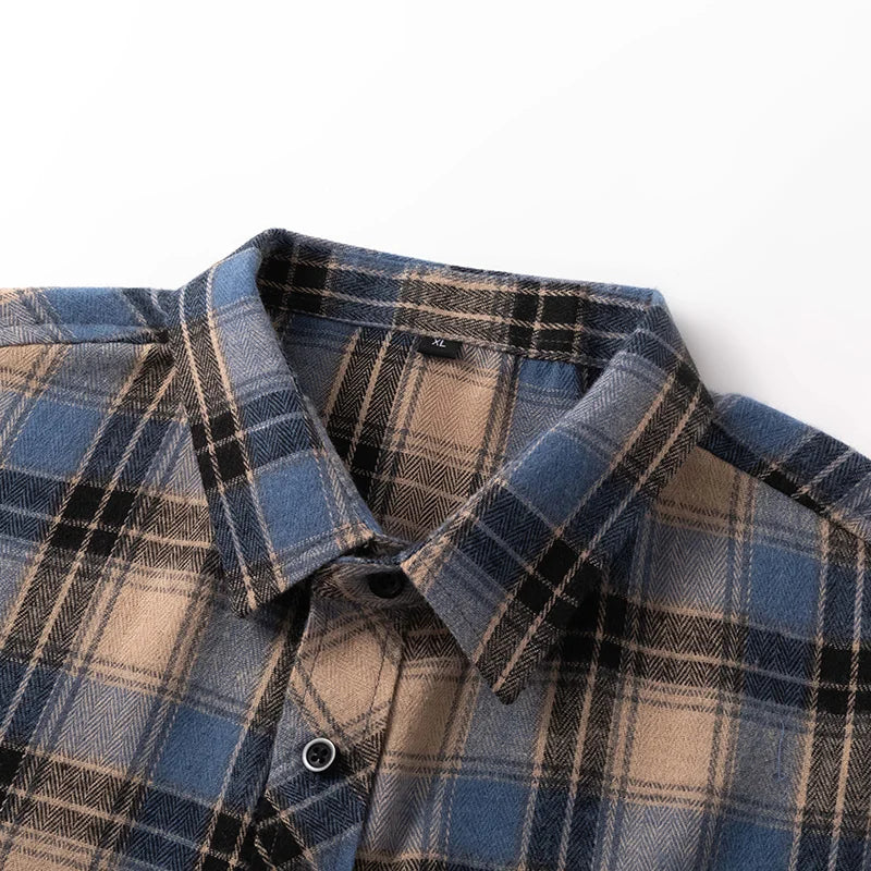 Men’s Plaid Flannel Oversized Business Male Dress Shirt– Spring Autumn Long Sleeve Casual Shirt