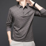 Men's Long Sleeve Polo Shirt with Badge – Business Casual Solid Color Top