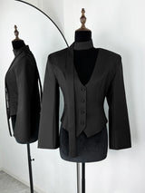 Women's Scarf-Neck Blazer Coat – Single-Breasted Waist-Cinching Jacket