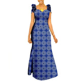 Afrikanisches langes Maxikleid für Damen |Kurzarm-Kleid aus Ankara-Stoff