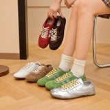 Women’s Genuine Leather German Training Shoes – Retro Flat Sneakers, Lace-Up "Forrest Gump" Style Trainers