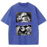 European Style Portrait Graphic T-Shirt - Women's Vintage Washed Cotton Tee