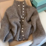 Damen Verdickter Stehkragen Pullovermantel – Herbst Winter Faulenzer-Stil Strickjacke