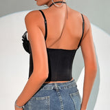 Das „Obsession“ Y2K Spitzen-Patchwork Korsett | Sexy V-Ausschnitt Fischgrät-Bustier
