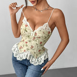 The "Lumière" French Vintage Camisole | Jacquard Floral Lace Patchwork Top