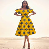Afrikanisches Ankara-Print Midikleid für Damen | Kurzärmliges Kleid mit hoher Taille