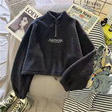 Women's Trendy Lamb Wool Long Sleeve Hoodie | Plush Embroidered Versatile Top