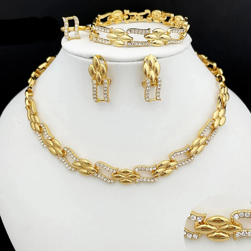 Elegante kubanische Gliederkette & passende Ohrringe – Kühnes Brautschmuck-Set