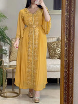 The "Saffron Royale" Gown – Signature Yellow Diamond Embroidery Kaftan – Luxury Morocco Party Dress
