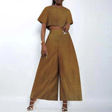 African 2-Piece Ankara Print Outfit for Women | Crop Top and Wide-Leg Pants