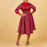 Afrikanisches elegantes Ankara-Druck-Kleid mit halben Ärmeln, Dashiki, lässiges A-Linien-Midikleid für Damen