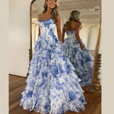 Elegantes A-Linien-Blumen-Abschlussballkleid | Bodenlanges plissiertes Abendkleid