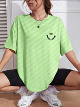 Damen Oversized Baumwoll Streetwear Top mit auffälligem Smile-Motiv