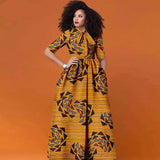 African Ankara Maxi Dress for Women | Half Sleeve High Waist Traditional Print Dress