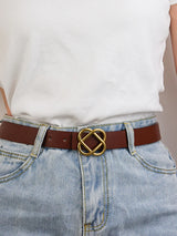 Damen-Wildleder-Rindledergürtel 2,8 cm – Vintage schmaler Gürtel mit Retro-Goldschnalle