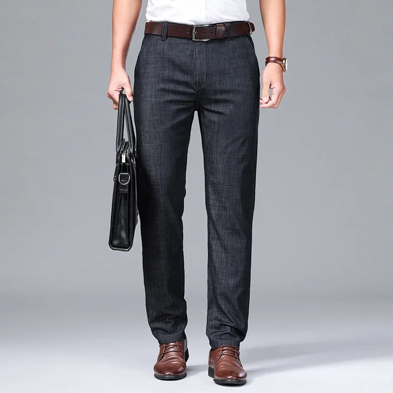 Men's Modal Fabric Thin Straight Jeans | Spring & Summer Classic Business Denim