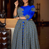 Women’s Elegant 3D Flower A-Line Dress – Fall Fashion African Plaid Evening Gown