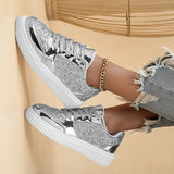 Glänzende silberne Board-Schuhe für Damen – modische atmungsaktive Mesh-Sneaker