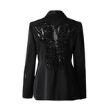 Damen Blazer mit Mesh-Einsätzen und Nagelkette & Chiffonhose mit hoher Taille
