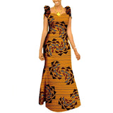 Afrikanisches langes Maxikleid für Damen |Kurzarm-Kleid aus Ankara-Stoff