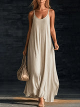 Women's Loose-Fitting A-Line Long Summer Dress with Thin Straps