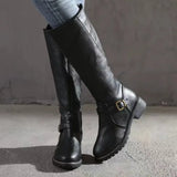 Women’s Punk Buckle Platform Knee-High Side-Zip Riding Boots
