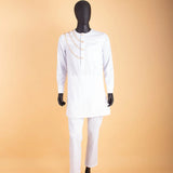 Afrikanisches Einreihiges Hemd mit Kettendetail und Hose Herren 2-teiliges Bazin Riche Set