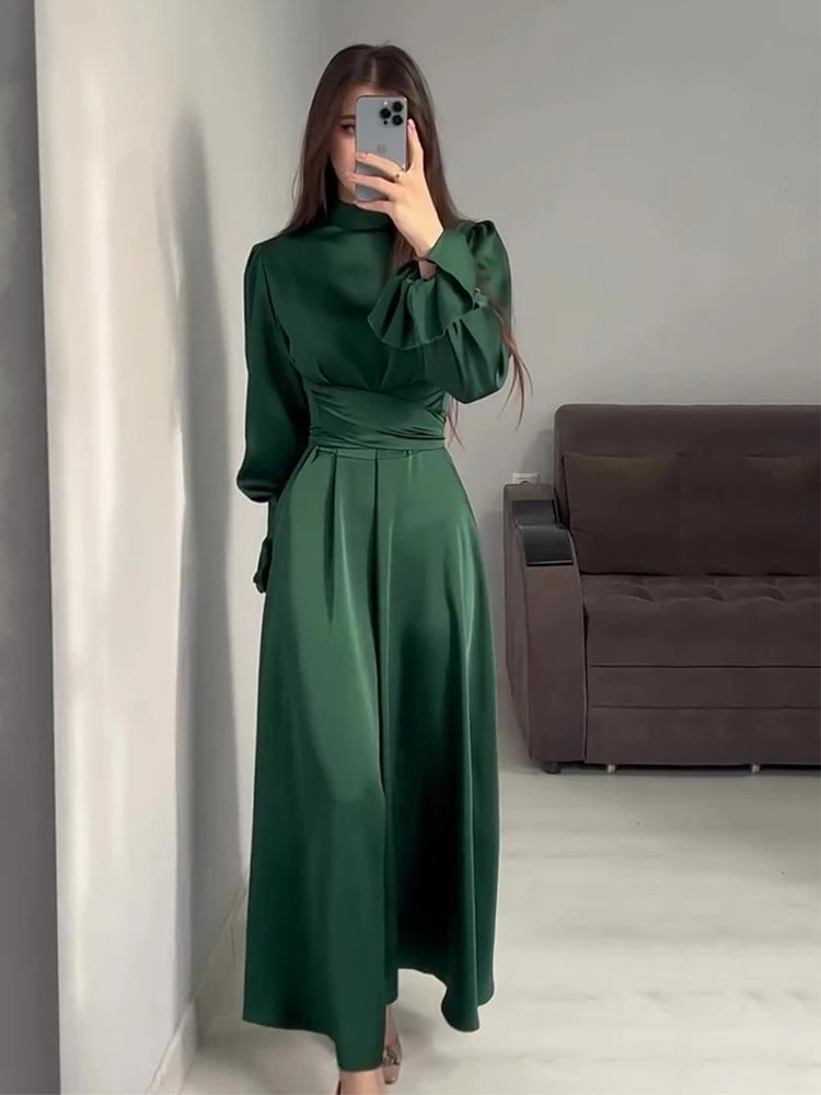 Premium Satin Heritage Dress – Sophisticated Flare-Sleeve Abaya Silhouette