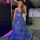 Puffärmeliges, schulterfreies Abendkleid | Mehrlagiges Tüll-Sweetheart-Ballkleid